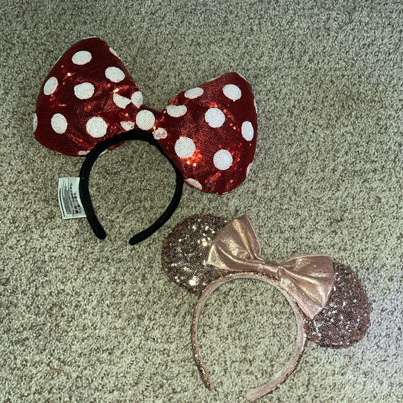 Disney Sequin Minnie Ear Headband Duo - Red & Rose Gold - Picture 2 of 4